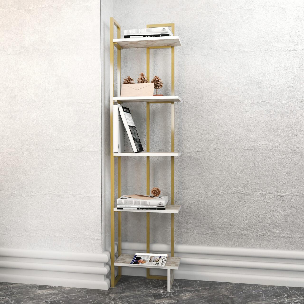 Corp biblioteca, Hanah Home, Alice, 45.2x21.6x180 cm, Alb/Auriu - imagine 6